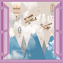 Nacario Çocuk Odası Bebek Odası Pencere Poster Duvar Kağıdı Uçak Balon