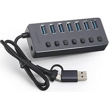 Nacario Dark Connect 7+1 Hızlı Şarj Adaptörlü USB Hub, USB 3.0