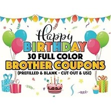 Nacario Happy Birthday Coupon Book For Brother (Prefilled & Blank): 30 Full Color Gift Coupons / Vouchers 1