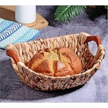 Nacario Kosova Wicker Serisi Bezli Oval Ahşap Kulplu Hasır Ekmek Sepeti