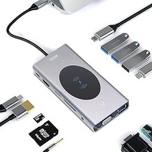 Nacario Yerleştirme Istasyonu USB C Hub 13'ü 1 Arada Kablosuz Şarj Istasyonu, USB C - Hdmi, Ethernet, Vga,