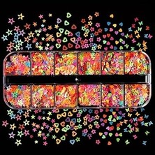 Nacario Karanlıkta Parlayan Neon Tırnak Süsleme Folyo Pulları Kalpler Yıldızlar Nail