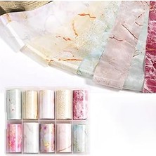 Nacario 10LU Tırnak Süsleme Folyosu Renkli Mermer Dizayn Nail Transfer Folyo