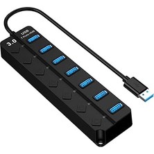 Nacario H-507 7 Port USB 3.0 Hub Çoklayıcı Işıklı Açma Kapama Düğmeli Splitter Windows Uyumlu Çoğaltıcı Swi