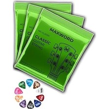 Nacario Maxword Gt-Classic-3x Kaliteli Klasik Gitar Teli 3 Takım Set (10 Pena Hediye)