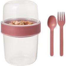 Nacario Pembe Saklama Kabı – 2 Katlı Taşınabilir Yemek Kabı, Kaşık Çatal Dahil 18X10 cm