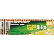 Nacario Gp Batteries GP15AU Alkalin LR6/E91/AA Kalem Pil, 1.5 Volt, 12'li Paket, Bakır/siyah/beyaz