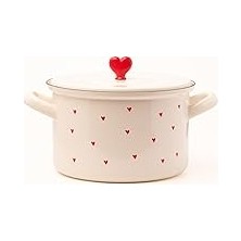 Nacario Cupid 20 cm Emaye Tencere, Krem Rengi, Kırmızı Desenli, Kapaklı, 3 Litre