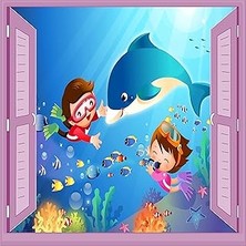 Nacario Çocuk Odası Bebek Odası Pencere Poster Duvar Kağıdı Su Altı