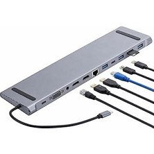 Nacario Coverzone Usb-C 12IN1 Hub Çoklayıcı Adaptör Macbook Çift HDMI VGA RJ45 Ethernet USB 3.0