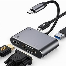 Nacario Kyrotech 4in1 USB C HDMI VGA Adaptörü, USB C Hub, 4K Hdmi, 1080P Vga, USB 3.0, USB C Pd Şarj, Macbo