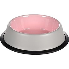 Nacario Flamingo Fl Nell Boyalı Çelik Mama Kabı, Antıslıp, Gri-Pembe, 450ML
