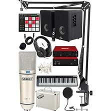 Nacario Impressive Paket-5 Stüdyo Ekipmanları Seti (Monitör Mikrofon Ses Kartı Kulaklık Midi Klavye P