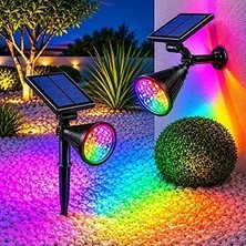 Nacario Forlife 7 Renk Rgb LED Spot Güneş Enerjili Bahçe Aydınlatması, Fotoselli, Aplik, 18W, Su Geçirme