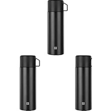 Nacario Zwilling Termos, Entegre Fincan, Termos Sürahi, Çift Duvarlı Yalıtım, 1 Litre, Siyah 3lü Paket