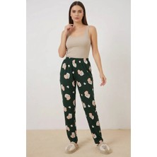 Kadın Bel Lastikli Desenli Zümrüt Pijama Altı