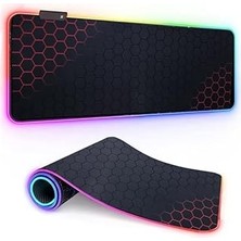 Nacario Coverzone Büyük Rgb Mousepad Klavye Pad Kırmızı Altıgen Desenli Red Hex Tasarım Işıklı 70