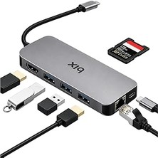 Nacario Bix BX10HB 8'ı1 Arada Type-C Hub 4K@30Hz HDMI Bağlantı, 100W Pd Güç Dağıtımı C Tipi Şarj Bağlantı N