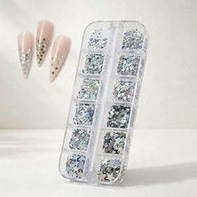 Nacario 12LI Holografik Gümüş Renk Yıldız Tırnak Süsleme Yıldız Dizayn Folyo Pulları Nail WN-114