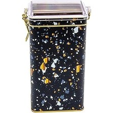 Nacario EVLE-ER053-1H Terrazzo Black Desenli Dikdörtgen Metal Saklama Kabı 8X10 cm (Terrazzo Black)