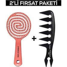 Nacario Fontenay Antistatik 044 Geniş Aralıklı Wax Tarağı + 3 Boyutlu Açma Tarama Tarak Saç Fırçası 2'li Se
