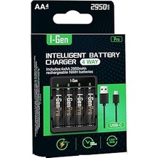 Nacario I-Gen G429 4'lü Pil Şarj Aleti + 4 Adet Aa 2950 Mah Şarjlı Kalem Pilli Set