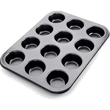 Nacario Muffin Kek Kabı Cupcake Fırın Tepsisi – Yapışmaz Metal Hamur, 12 Gözlü Muffin Kabı, Cup Cake Piş