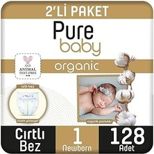Nacario Pure Baby Organik Pamuklu Cırtlı Bez 2'li Paket 1 Numara Yenidogan 128 Adet