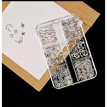 Nacario Ay Yıldız Dizayn 6 Grit Metal Tırnak Süsleme Charm Silver Nail Charm Taşları WN-531