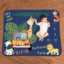 Nacario Hediyesepeti Safari Macerası Aylık | Haftalık Bebek Hediyesi Fotoğraf Çekim Battaniyesi 100X120 cm