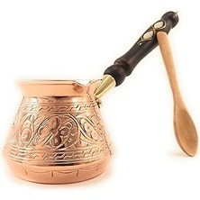 Nacario Aci Serisi (Orta-14 Fl Oz) - Kalın Masif Oyulmuş Bakır Ahşap Saplı Türk Yunan Arapça Cezve, Ocak