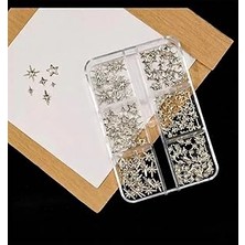 Nacario Yıldız Kuzey Yıldızı Dizayn 6 Grit Metal Tırnak Süsleme Charm Silver Nail Charm Taşları Wn-5