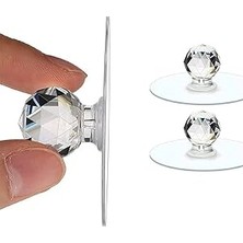 Nacario Şeffaf Kristal Başlıklı 2'li Yapışkanlı Kulp Dolap Çekmece Kulp Tutacak Askı