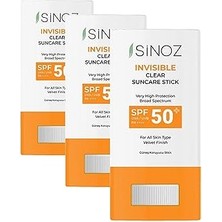 Nacario Sinoz Nemlendirici Şeffaf Stick Güneş Kremi SPF50+ 15 gr (3 Paketi)