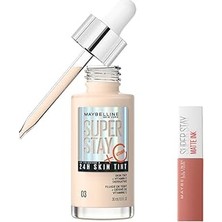 Nacario New York Super Stay Skin Tint Fondöten 03 & Mini Super Stay Matte Ink Likit Mat Ruj 65 S