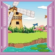 Nacario Çocuk Odası Bebek Odası Pencere Poster Duvar Kağıdı Değirmen