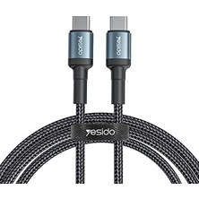 Nacario Yesido 2m 60W Hasırlı Type-C To Type-C Pd Hızlı Şarj Kablosu - Siyah