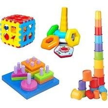 Nacario Kiki Bebeğimin Ilk Oyuncakları 4'lü Set Eğitici Oyuncak Bultak Halka Puzzle Kule