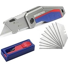 Nacario Workpro WP211012 Ağır Hizmet Alüminyum Gövde Katlanır Rötuş Maket Bıçağı + 10 Adet Yedek