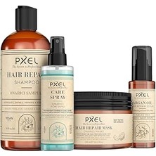 Nacario Pxel Onarıcı Saç Bakım Seti | Şampuan, Maske, Argan Yağı Serumu Fön Suyu | Parlaklık Yumuşakl
