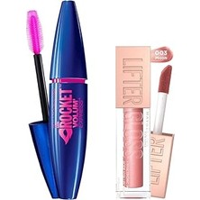 Nacario New York Volum' Express Rocket Ekstra Siyah Maskara + Lifter Gloss Nemlendirici Dudak Pa
