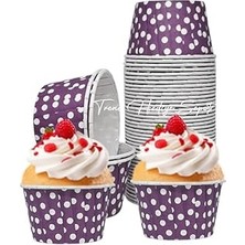 Nacario Hediye Sepeti 50'li Mor Puantiyeli Muffin Kek Kalıbı, Kek Kapsülü Cupcake Kalıbı, Airfryer Uy