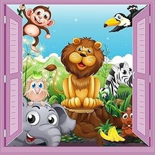 Nacario Çocuk Odası Bebek Odası Pencere Poster Duvar Kağıdı Hayvanlar Alemi