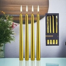 Nacario Şamdan Mum 4'lü Metalik Boya Gold Dekoratif Mumu Kandil Hediyelik Fitilli Mumluk Parlak Altın 25 cm