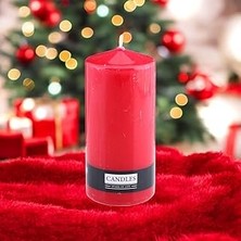 Nacario Baton Mum Kırmızı Silindir Dekoratif Mumu Kandil Hediyelik Fitilli Mumlar Şamdan Kokusuz 6 x 13 cm
