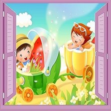 Nacario Çocuk Odası Bebek Odası Pencere Poster Duvar Kağıdı Bebek Arabası