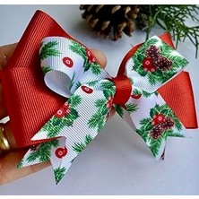 Nacario El Yapımı Yılbaşı Desenli Kırmızı Yeni Yıl Noel Yılbaşı Saç Tokası 15 cm x 10 cm