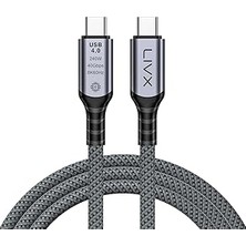 Nacario Livx Fast USB 4.0 40GBPS, 240W, 8K60Hz Usb4.0 Usb-C Kablosu 1 Metre Gri Klv-01