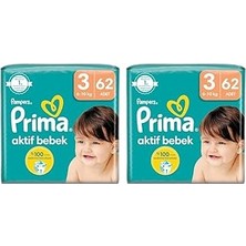 Nacario Bebek Bezi Aktif Bebek 3 Beden 62 Adet Fırsat Paketi 2li Paket