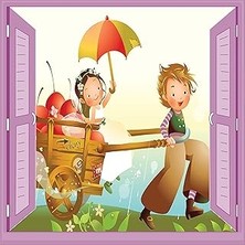 Nacario Çocuk Odası Bebek Odası Pencere Poster Duvar Kağıdı At Arabası